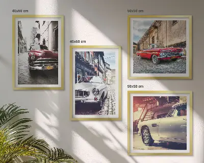 Oldtimer in Städten Polyptychon mit Rahmen