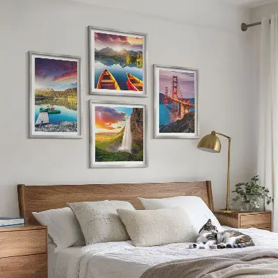 Wanddeko-Set mit Motiven von Bergseen, Booten und Brücken