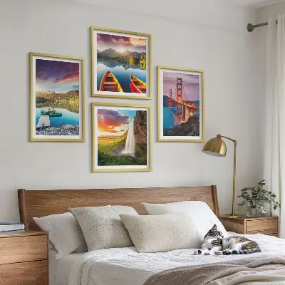 Wanddeko-Set mit Motiven von Bergseen, Booten und Brücken