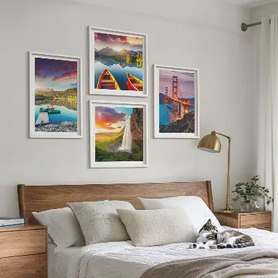 Wanddeko-Set mit Motiven von Bergseen, Booten und Brücken