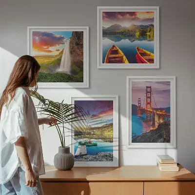 Wanddeko-Set mit Motiven von Bergseen, Booten und Brücken