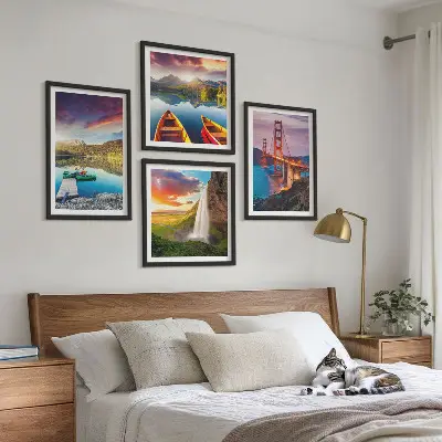 Wanddeko-Set mit Motiven von Bergseen, Booten und Brücken