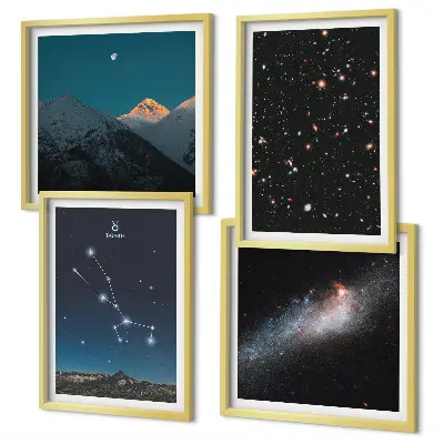 Kosmische Sternenlandschaften als mehrteiliges Wandbild mit Rahmen