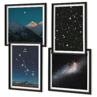 Kosmische Sternenlandschaften als mehrteiliges Wandbild mit Rahmen