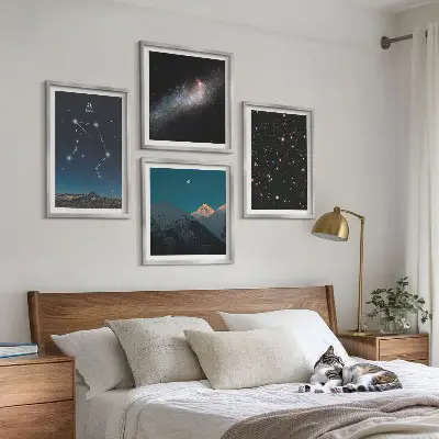Wanddeko-Set mit Motiv Weltraumgalaxie, Waage und Nachthimmel