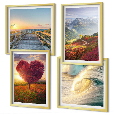 Wanddeko-set Landschaften Berge Wellen Baum Herz Pier