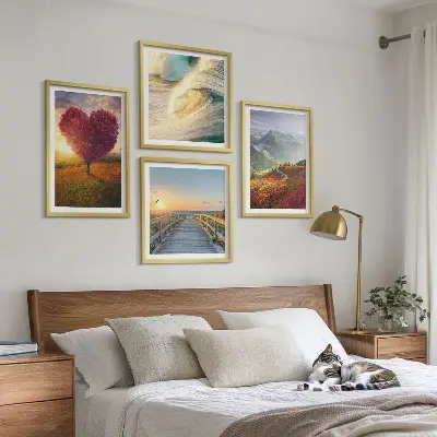 Wanddeko-Set mit Motiven von Landschaften, Bergen, Wellen, Bäumen, Herzen und einem Pier