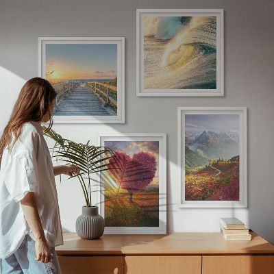 Wanddeko-set Landschaften Berge Wellen Baum Herz Pier