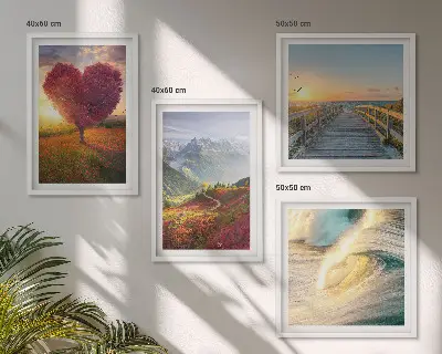 Wanddeko-Set mit Motiven von Landschaften, Bergen, Wellen, Bäumen, Herzen und einem Pier