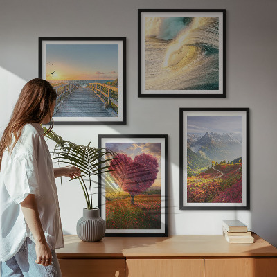 Wanddeko-set Landschaften Berge Wellen Baum Herz Pier