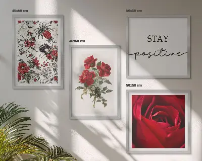Wanddeko-Set mit rotem Rosenmotiv