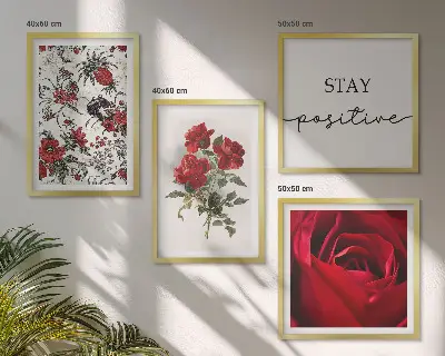 Wanddeko-Set mit rotem Rosenmotiv