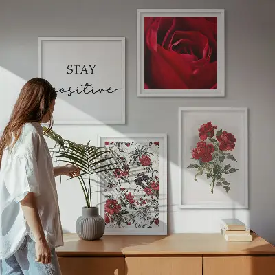 Wanddeko-Set mit rotem Rosenmotiv