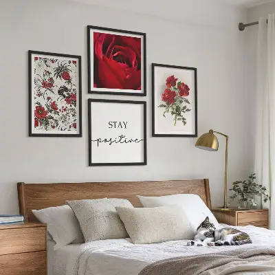 Wanddeko-Set mit rotem Rosenmotiv