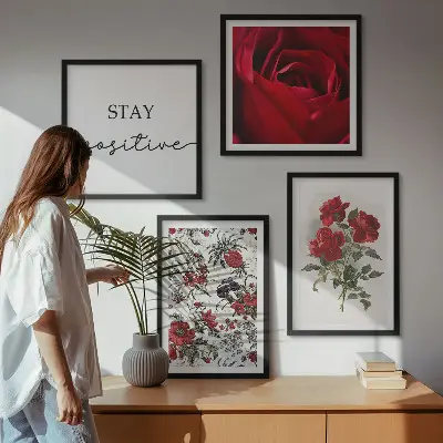 Wanddeko-Set mit rotem Rosenmotiv