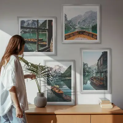 Wanddekoration Set Motiv Haus am Gebirgssee