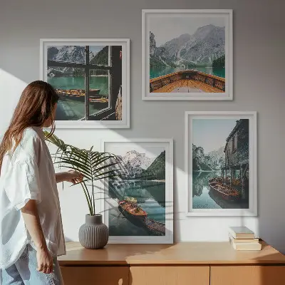 Wanddekoration Set Motiv Haus am Gebirgssee