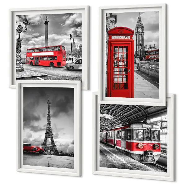 Wanddeko-Set ikonische Städte London und Paris mit Eisenbahn-Motiv