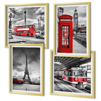 Wanddeko-set Ikonische Städte London Paris Eisenbahn