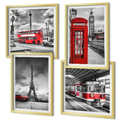Wanddeko-Set ikonische Städte London und Paris mit Eisenbahn-Motiv