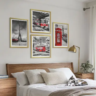 Wanddeko-Set ikonische Städte London und Paris mit Eisenbahn-Motiv