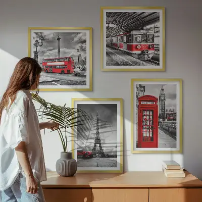 Wanddeko-Set ikonische Städte London und Paris mit Eisenbahn-Motiv