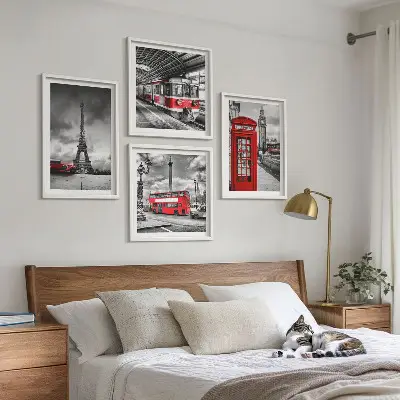 Wanddeko-Set ikonische Städte London und Paris mit Eisenbahn-Motiv