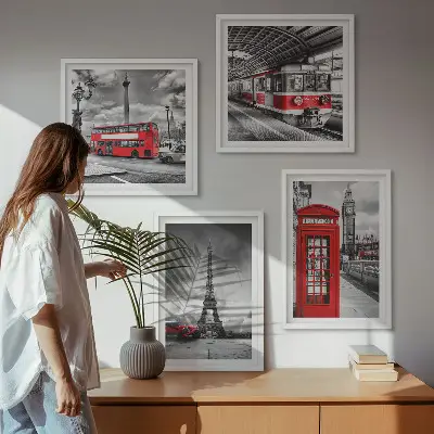 Wanddeko-Set ikonische Städte London und Paris mit Eisenbahn-Motiv