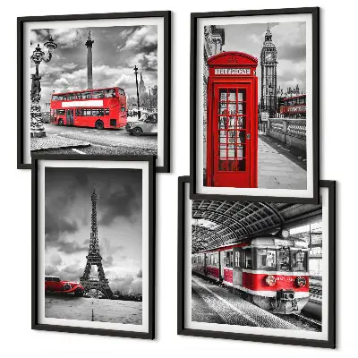 Wanddeko-Set ikonische Städte London und Paris mit Eisenbahn-Motiv