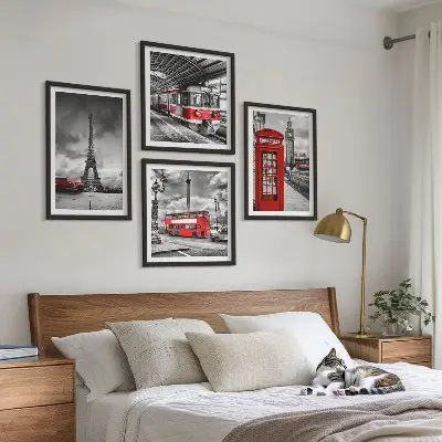 Wanddeko-Set ikonische Städte London und Paris mit Eisenbahn-Motiv