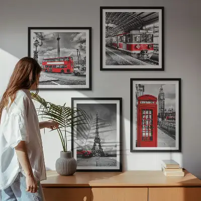 Wanddeko-Set ikonische Städte London und Paris mit Eisenbahn-Motiv