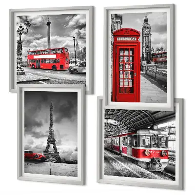 Wanddeko-Set ikonische Städte London und Paris mit Eisenbahn-Motiv