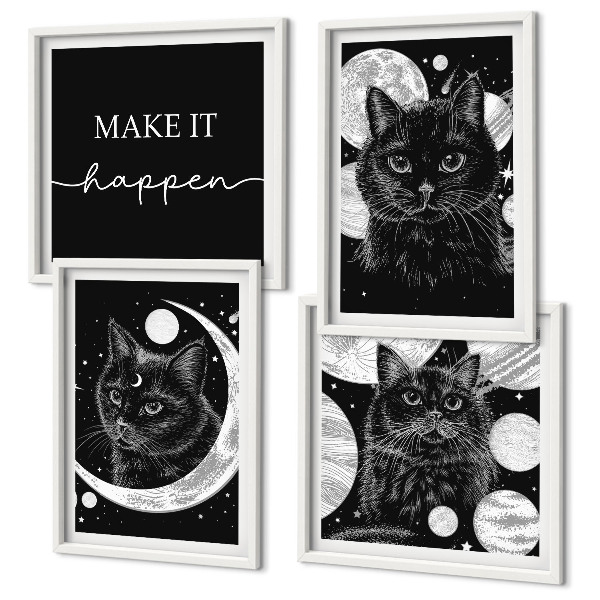 Polyptychon mit rahmen Schwarze Katzen, Mond, Planet