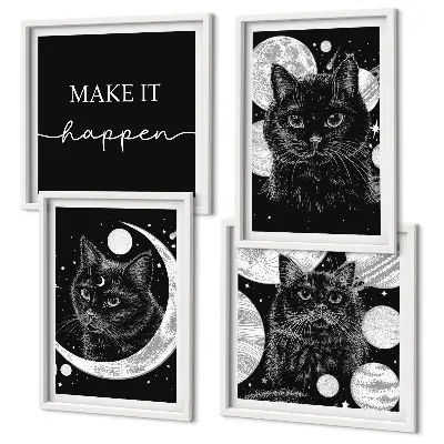 Polyptychon mit Rahmen schwarze Katzen mit Mond und Planet
