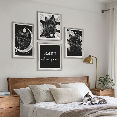 Polyptychon mit rahmen Schwarze Katzen, Mond, Planet
