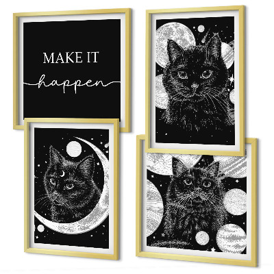 Polyptychon mit rahmen Schwarze Katzen, Mond, Planet