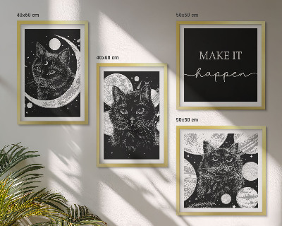 Polyptychon mit rahmen Schwarze Katzen, Mond, Planet
