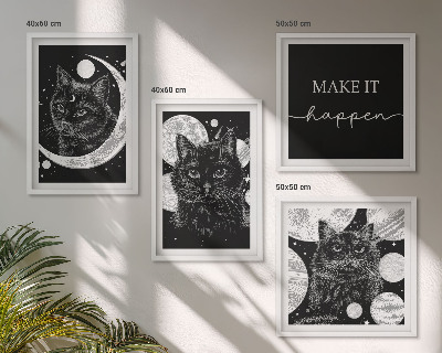 Polyptychon mit rahmen Schwarze Katzen, Mond, Planet