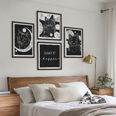 Polyptychon mit rahmen Schwarze Katzen, Mond, Planet