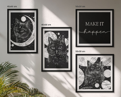 Polyptychon mit rahmen Schwarze Katzen, Mond, Planet