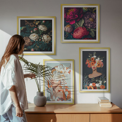 Polyptychon mit rahmen Blumenporträts, Sträuße, Blätter