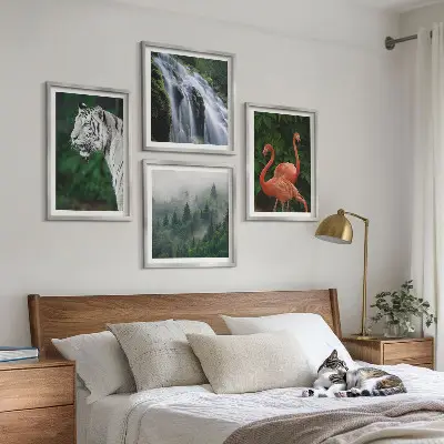 Polyptychon mit Rahmen mit Motiv Tiger Wasserfall und Flamingos Natur