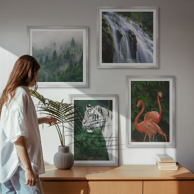 Polyptychon mit rahmen Tiger Wasserfall Flamingos Natur