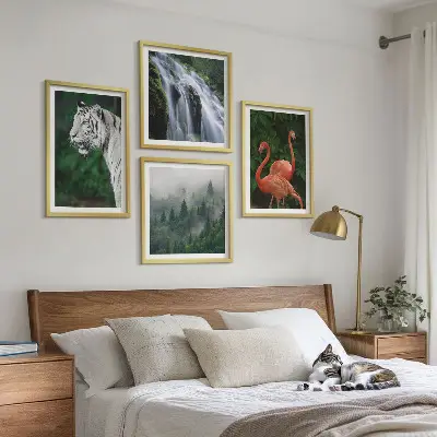 Polyptychon mit Rahmen mit Motiv Tiger Wasserfall und Flamingos Natur