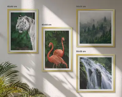Polyptychon mit Rahmen mit Motiv Tiger Wasserfall und Flamingos Natur