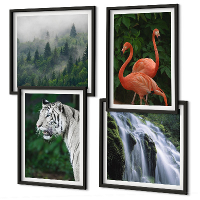 Polyptychon mit rahmen Tiger Wasserfall Flamingos Natur