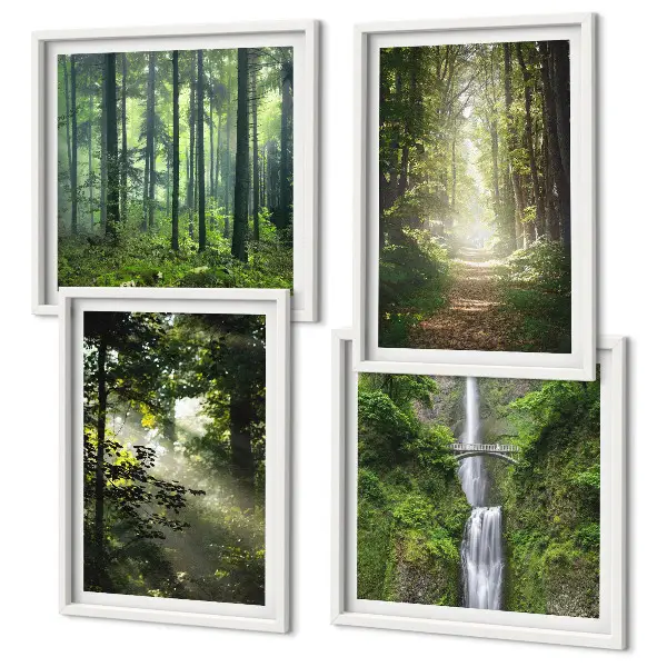 Grüne Wälder, Lichtstrahlen als Polyptychon mit Rahmen