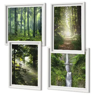Grüne Wälder, Lichtstrahlen als Polyptychon mit Rahmen