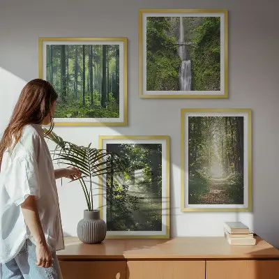 Grüne Wälder, Lichtstrahlen als Polyptychon mit Rahmen