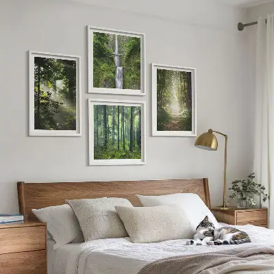 Grüne Wälder, Lichtstrahlen als Polyptychon mit Rahmen
